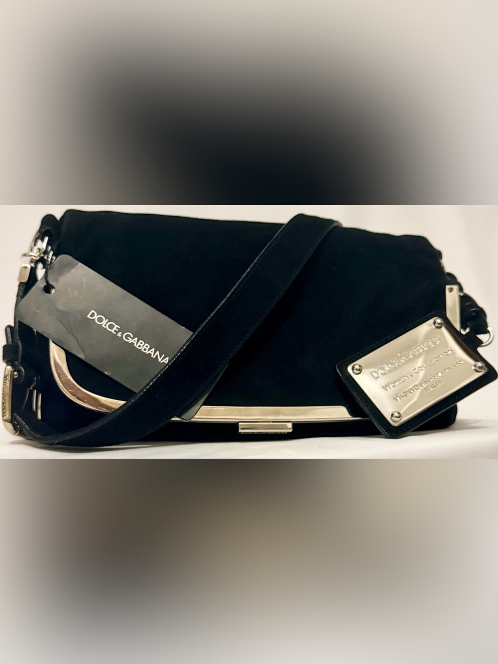 Dolce & Gabbana Miss Sleek Black Suede Shoulder Bag NWT Vintage Y2K Rare